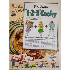 1950 Betty‎ Crocker 1-2-3 Cooky Jar Drawings of Excited Family - Vtg Print Ad